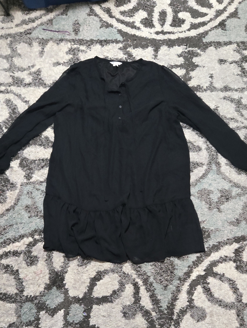 Draper James Black Long Sleeve Ruffle Hem Tunic